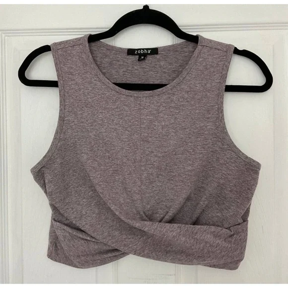 Zobha Melange Twist Crop Top Womens Medium Heather Plum Yoga Athletic Fit Preppy - Picture 1 of 8